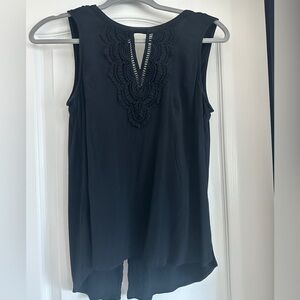 Black Sleeveless Lace-Trim V-Neck Women's Top